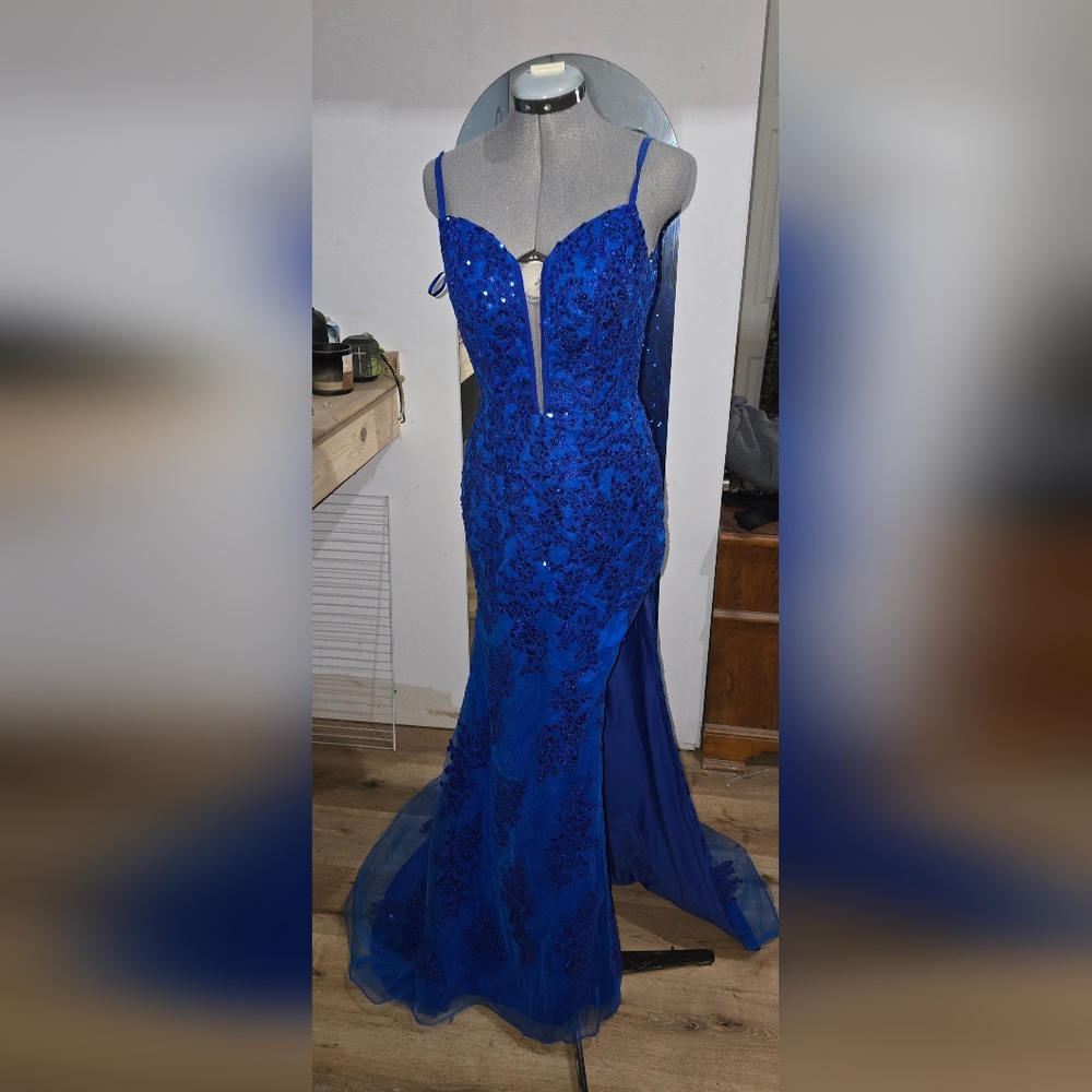 Long Blue Sequin Formal Dress